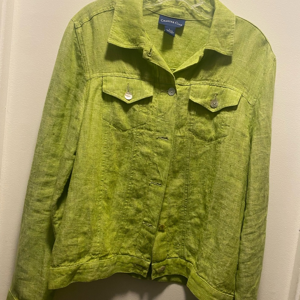 Charter Club Bright Lime Green Linen Jean Jacket